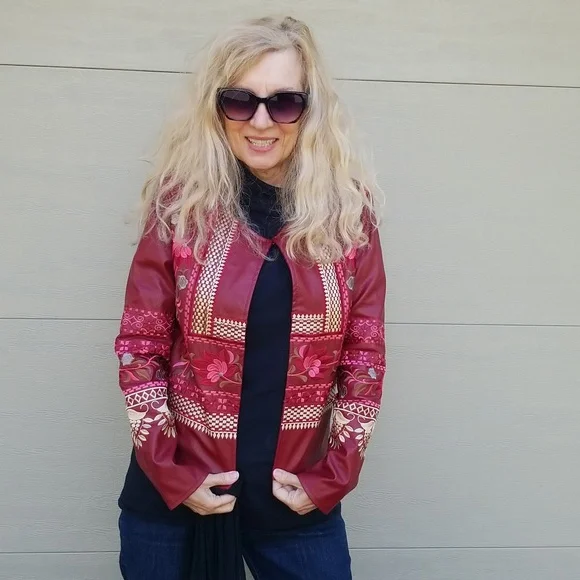 Tiramisu New Embroidered Vegan Leather Cropped Jacket, Small, $50 - Picture 12 of 15